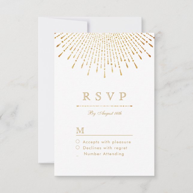 Glam gold glitter deco vintage wedding RSVP Card (Front)