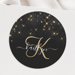 Glam Gold Glitter Diamond Sparkle Elegant Monogram Classic Round Sticker