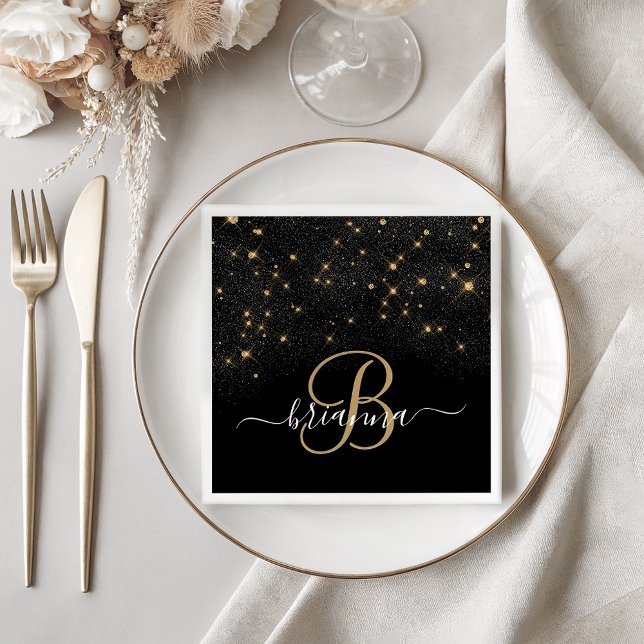 Glam Gold Glitter Diamond Sparkle Elegant Monogram Napkin (Creator Uploaded)
