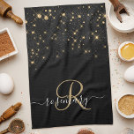 Glam Gold Glitter Diamond Sparkle Elegant Monogram Tea Towel<br><div class="desc">Create your own personalised black and gold diamond sparkle kitchen towel with your custom monogram and name.</div>