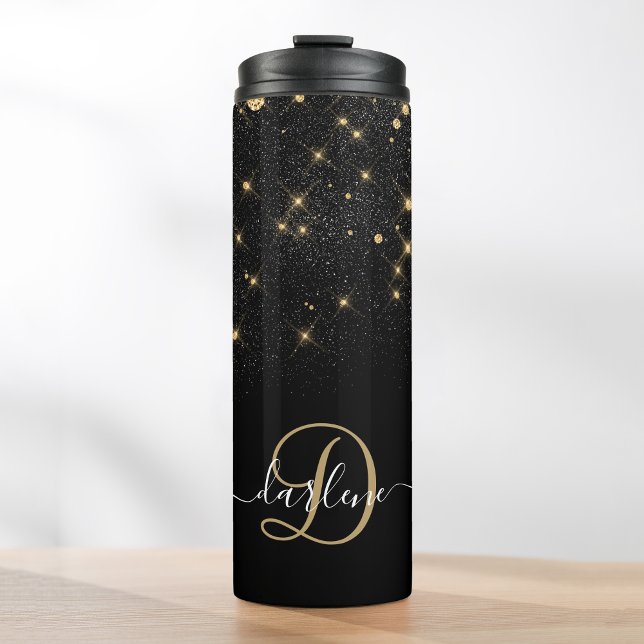 Glam Gold Glitter Diamond Sparkle Elegant Monogram Thermal Tumbler (Creator Uploaded)
