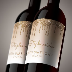 Glam Gold Glitter Drip 50th Birthday Party Wine Label