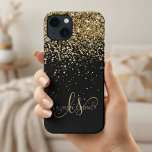 Glam Gold Glitter Elegant Monogram iPhone 13 Case<br><div class="desc">Glam Gold Glitter Elegant Monogram iPhone Case. Easily personalise this trendy chic phone case design featuring elegant gold sparkling glitter on a black background. The design features your handwritten script monogram with pretty swirls and name.</div>