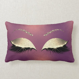 Glam Gold Glitter Glam Makeup Lashes Copper Lumbar Cushion