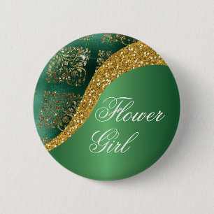 Glam Gold Glitter Green Metallic Flower Girl 6 Cm Round Badge
