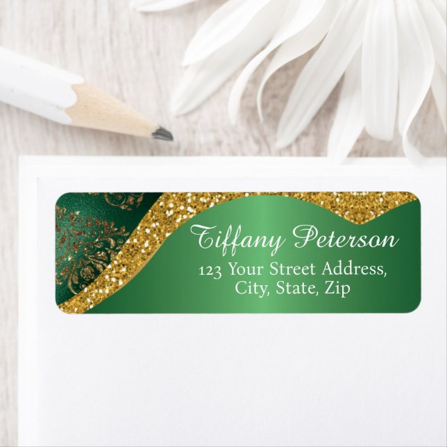 Glam Gold Glitter Green Metallic Return Address (Insitu)