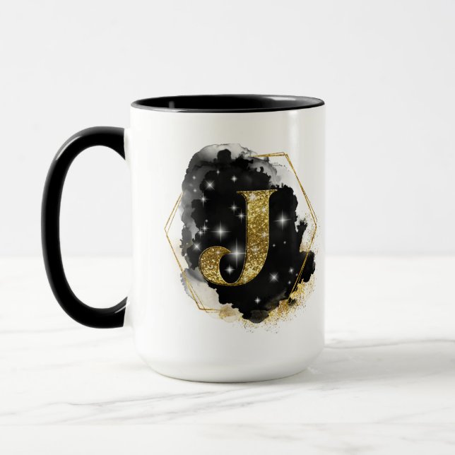 Glam Gold Glitter J Monogram Mug (Left)