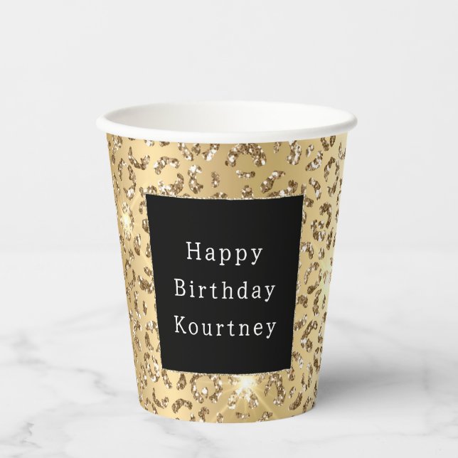Glam Gold Glitter Leopard Paper Cups (Front)