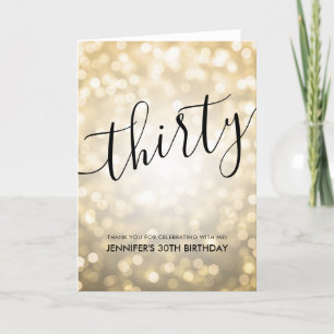 Glam Gold Glitter Lights 30th Birthday Thank You Card