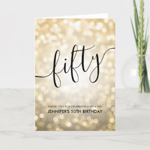 Glam Gold Glitter Lights 50th Birthday Thank You Card