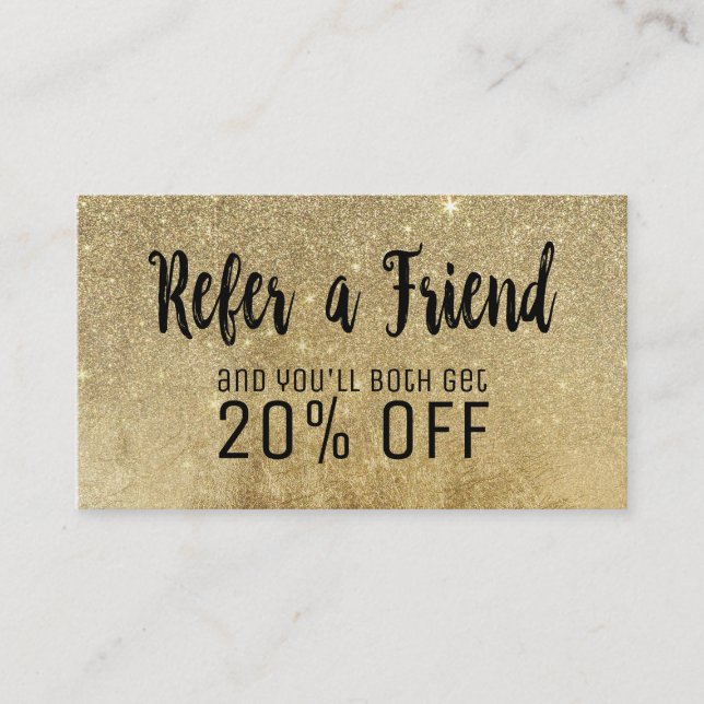 Glam Gold Glitter Mesh Referral Card (Front)