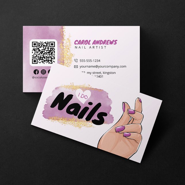 Glam Gold Glitter Nail Artist Nail Technician Art Business Card (Creator Uploaded)