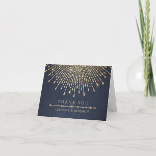 Glam gold glitter navy deco wedding thank you card