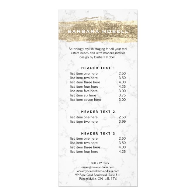 Glam Gold Glitter Paint White Marble Rack Card (Front)