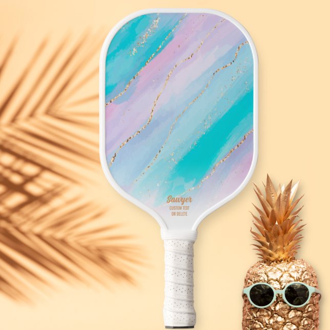 Glam Gold Glitter Pink Blue Marble Personalised Pickleball Paddle (Creator Uploaded)