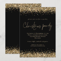 Glam Gold Glitter Script Christmas Party Black