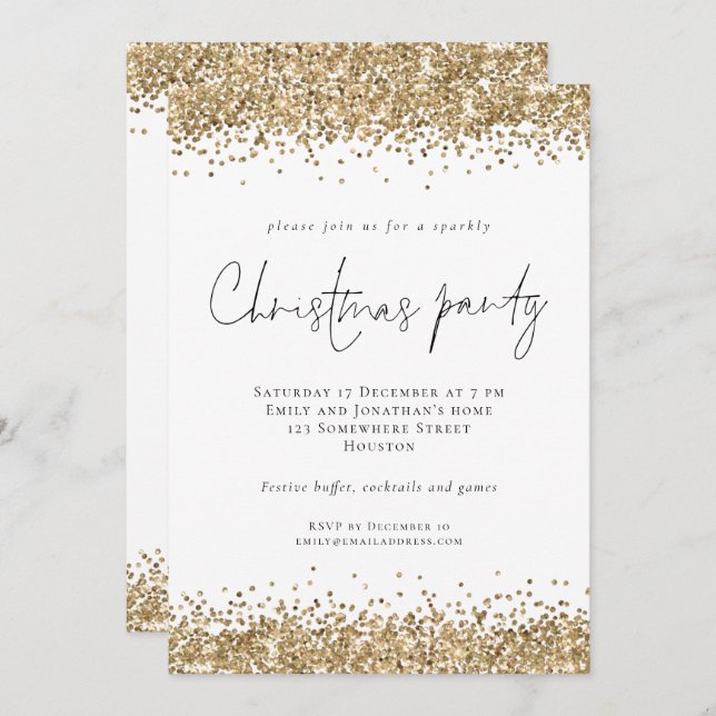 Glam Gold Glitter Script Christmas Party Invitation (Front/Back)