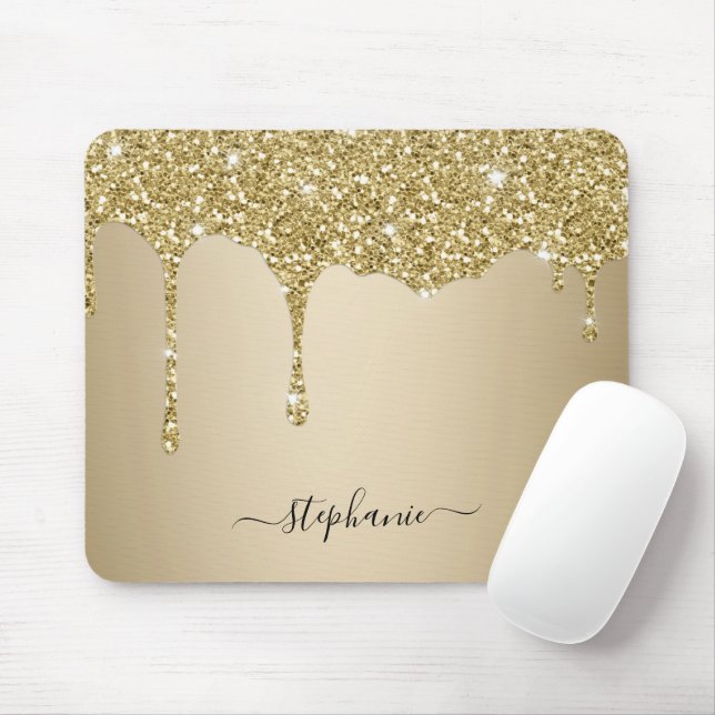 Glam Gold Glitter Sparkle Hand Letter Name Custom Mouse Pad (With Mouse)