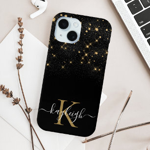 Glam Gold Glitter Sparkling Elegant Luxe Monogram iPhone 15 Case