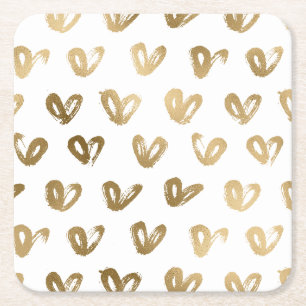 Glam Gold Hearts Birthday Square Paper Coaster