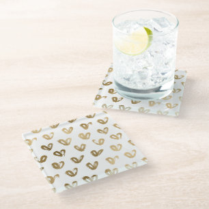 Glam Gold Hearts Glass Coaster