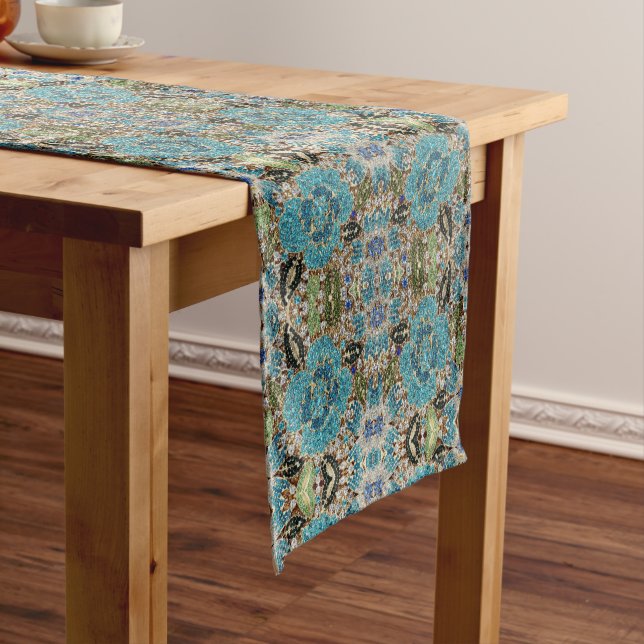 glam gold jewels crystal teal turquoise rhinestone medium table runner (In Situ)