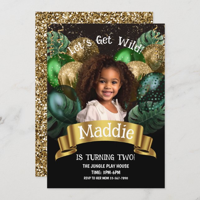 Glam Gold Jungle Safari Birthday Invitation (Front/Back)