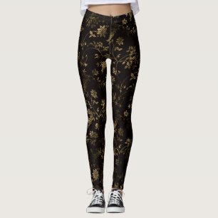 Glam gold leaves pattern brown leggings