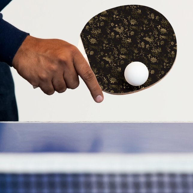 Glam gold leaves pattern brown ping pong paddle (Insitu)