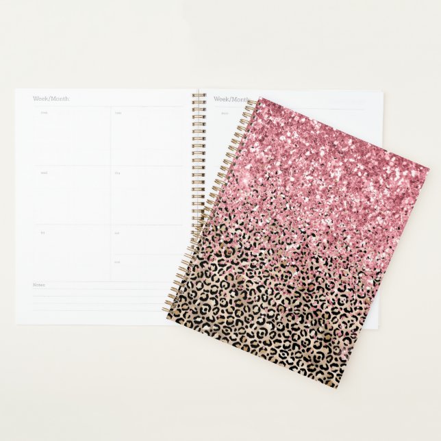 Glam Gold Leopard Print Glitzy Pink Glitter Planner (Display)