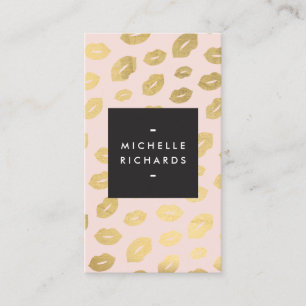 Glam Gold Lip Print Makeup Artist Beauty Pink Business Card