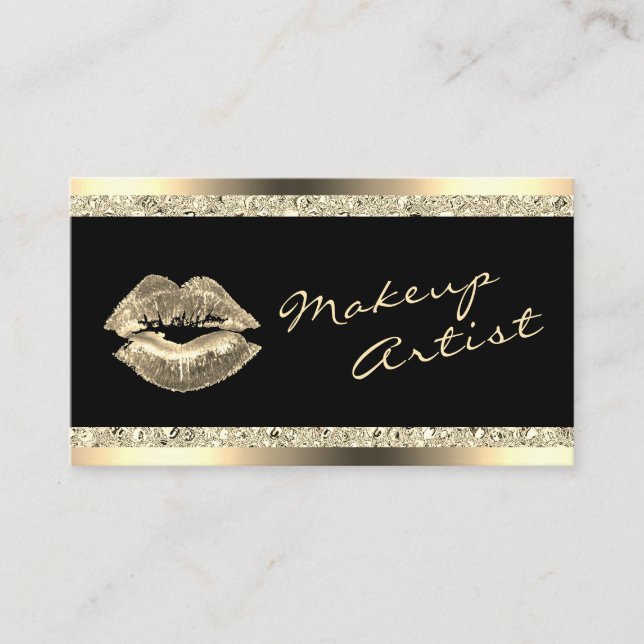 Glam Gold Lips Makeup Artist Glitter Business Card (Front)