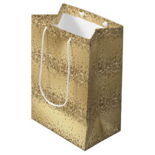 Glam Gold Luxe Glitzy Sparkle Glitter        Medium Gift Bag