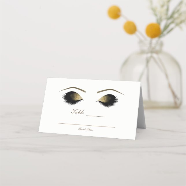 Glam Gold Makeup Eyelashes Beauty Event Table Seat Place Card (Back)