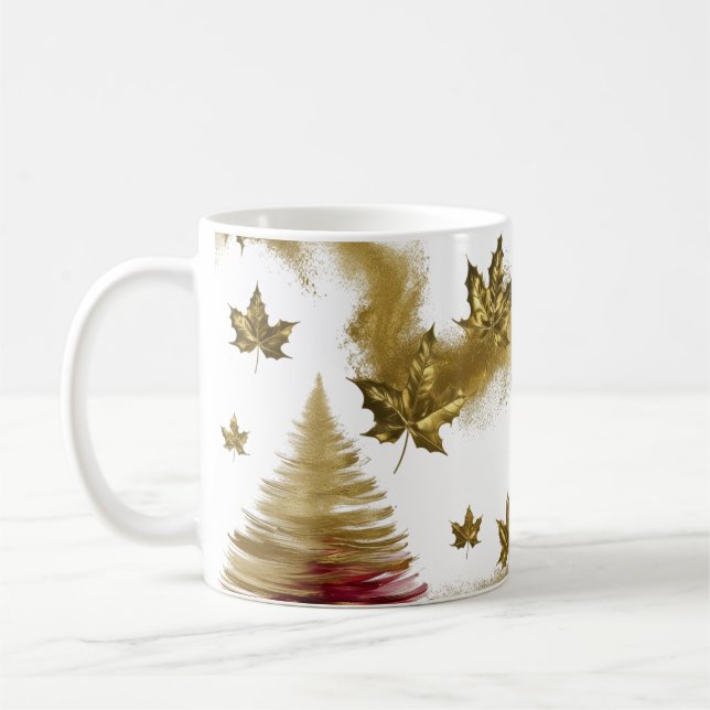 Glam Gold Maple Leaves Abstract Christmas Tree  Coffee Mug (Left)