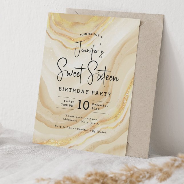 Glam Gold Marble Glitter Sweet 16 Party Invitation (Glam Gold Marble Glitter Sweet 16 Party Invitation)