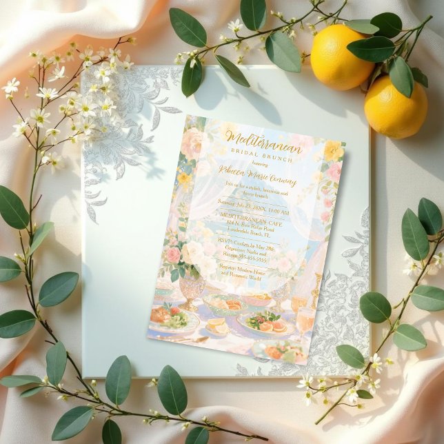 Glam Gold Mediterranean Bridal Brunch Vintage Invitation (Glam Gold Mediterranean Bridal Brunch Vintage Illustration Invitation Cards.)