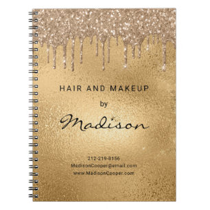 Glam Gold Metal Glitter Drip Hair And Makeup Noteb Notebook