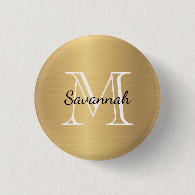 Glam Gold Monogram Faux Metal 3 Cm Round Badge (Front)