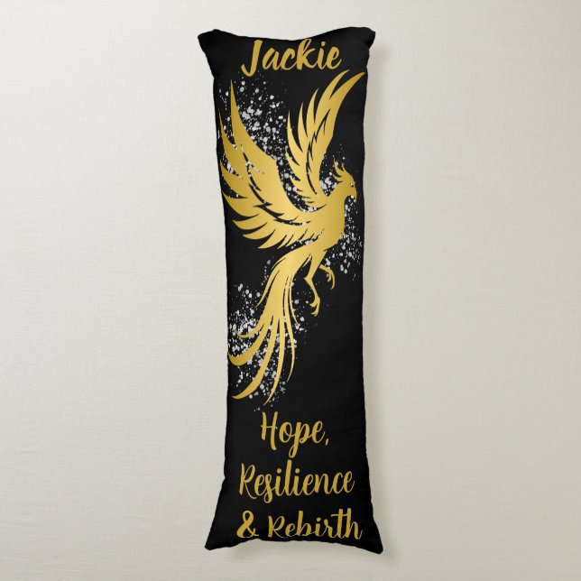 Glam Gold Phoenix Silver Glitter Monogram Black | Body Cushion (Front Vertical)