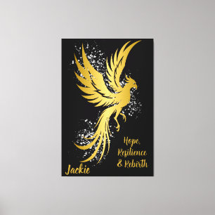 Glam Gold Phoenix Silver Glitter Monogram Black Canvas Print