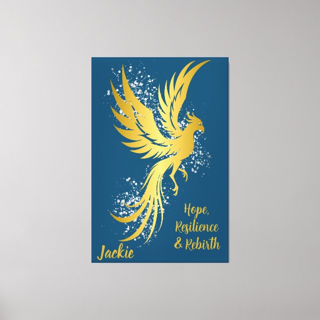 Glam Gold Phoenix Silver Glitter Monogram Blue | Canvas Print (Front)
