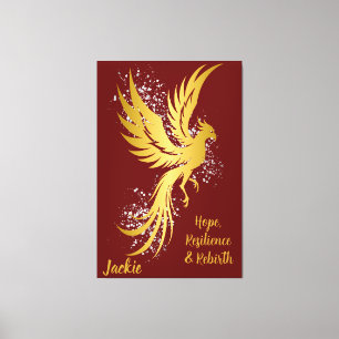 Glam Gold Phoenix Silver Glitter Monogram Maroon Canvas Print