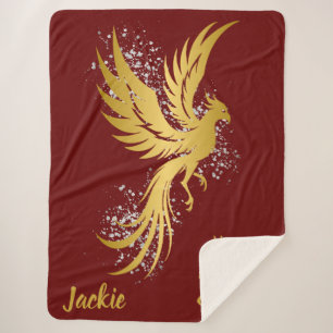Glam Gold Phoenix Silver Glitter Monogram Maroon Sherpa Blanket