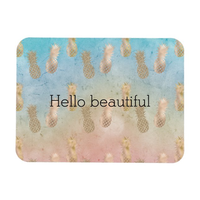 Glam Gold Pineapples Aqua Pink Tie dye Magnet (Horizontal)
