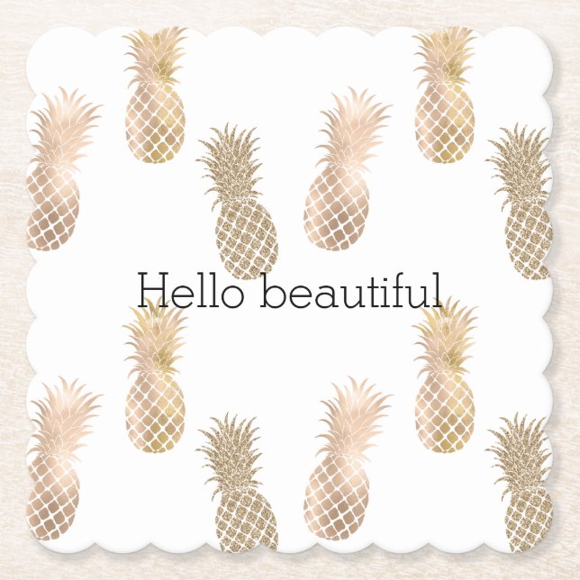 Glam Gold Pineapples Paper Coaster (Front)