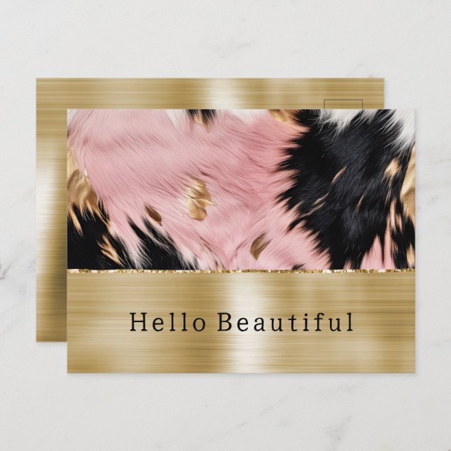 Glam Gold Pink Black Cowhide Postcard (Front/Back)