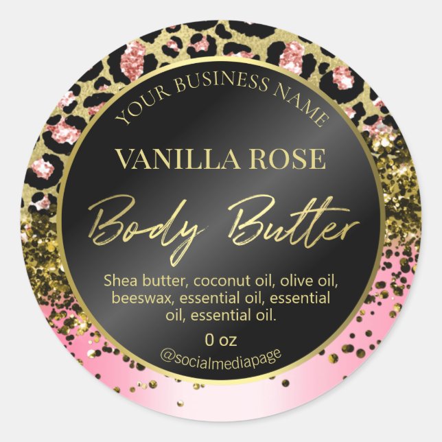 Glam Gold Pink Leopard Print Body Butter Labels (Front)