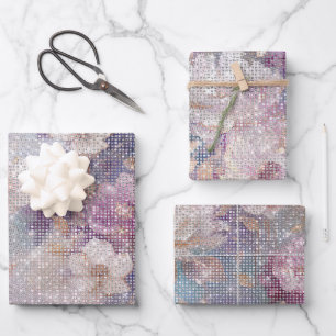 Glam Gold Purple Floral Sparkle   Wrapping Paper Sheet