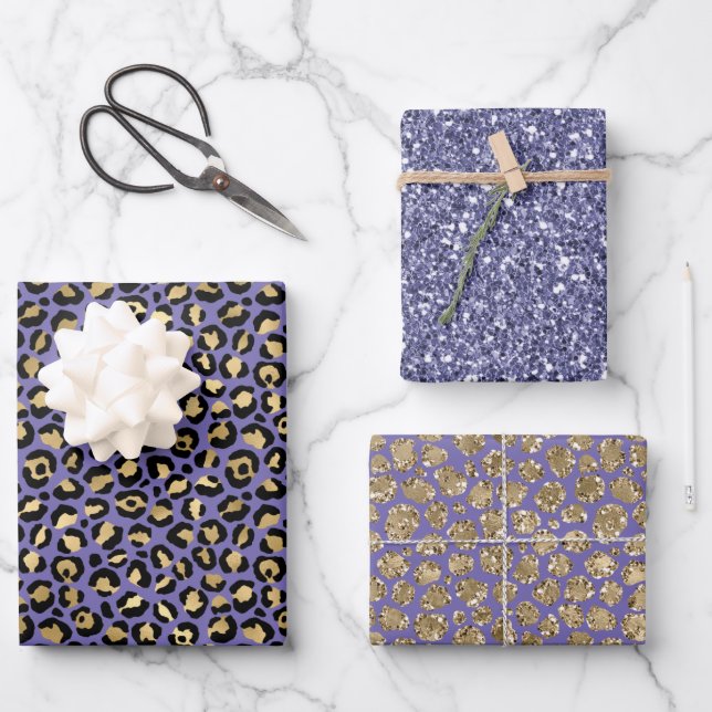 Glam Gold Purple Leopard Print           Wrapping Paper Sheet (Front)